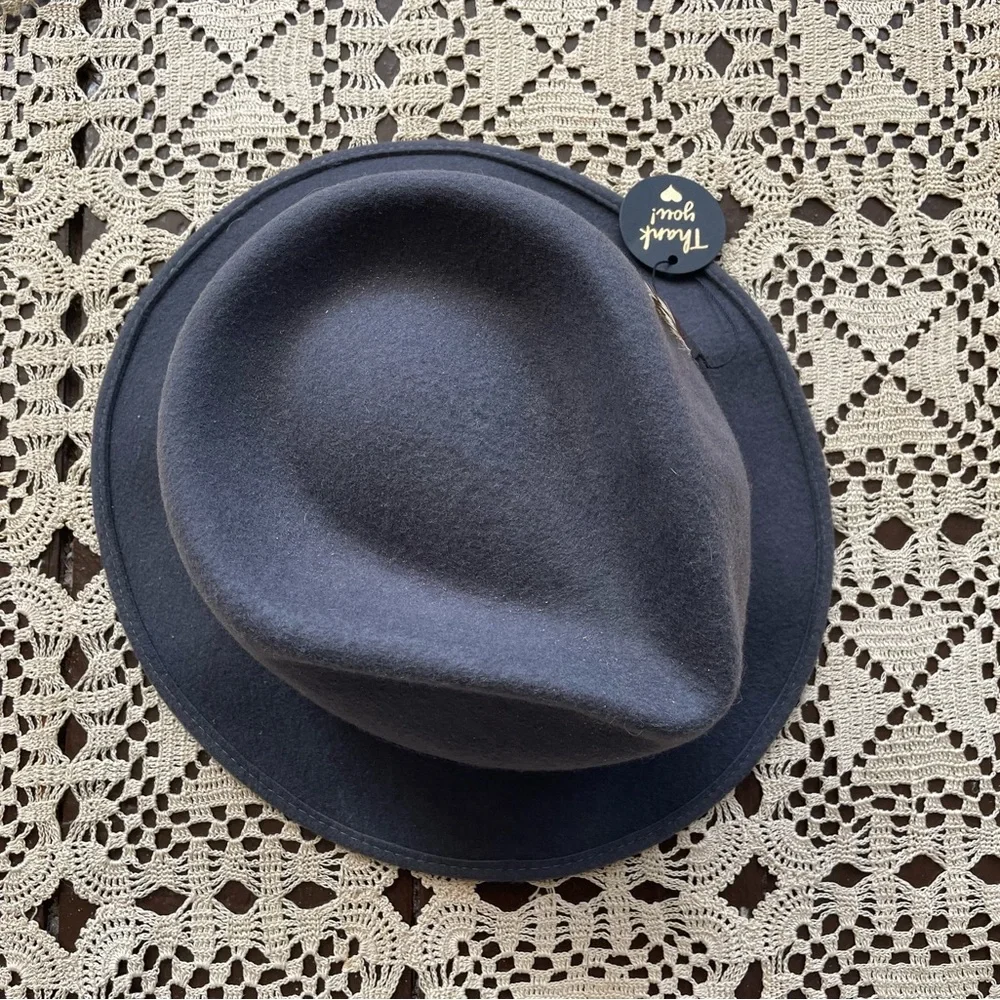 Vintage Botany 500 slate gray 100% wool fedora hat feather accent USA men’s XL - Picture 11 of 12
